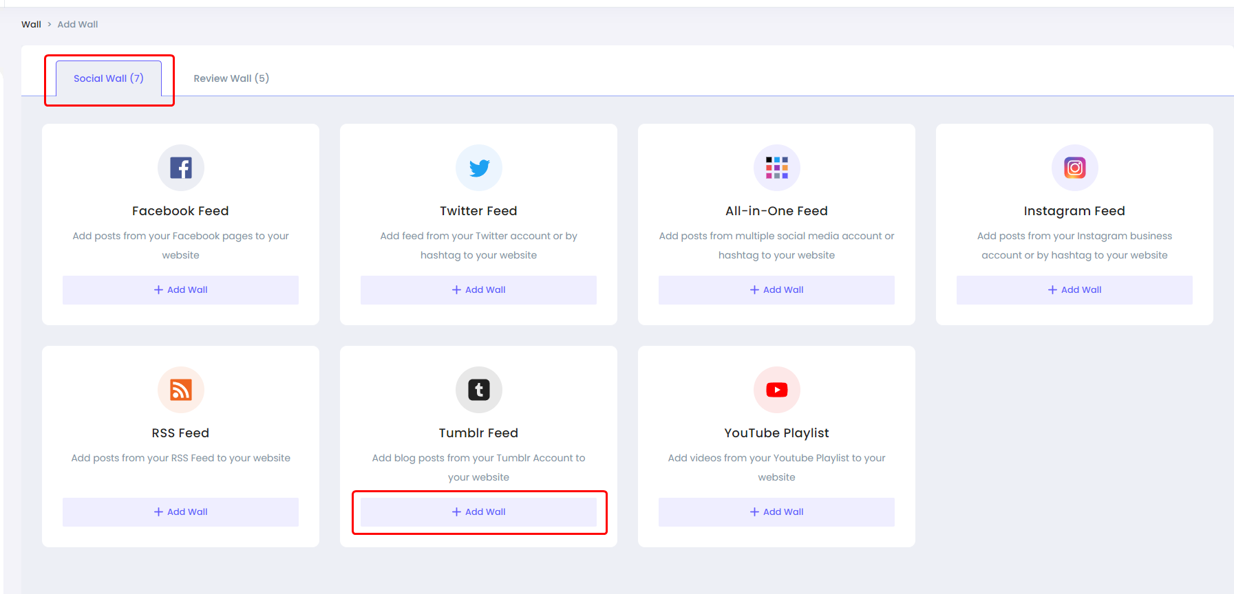 How to add Tumblr feeds on Social Wall?